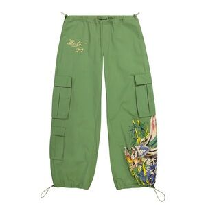 NWOT Ed Hardy Army Green Poplin Cargo Peacock Pants Size Large
